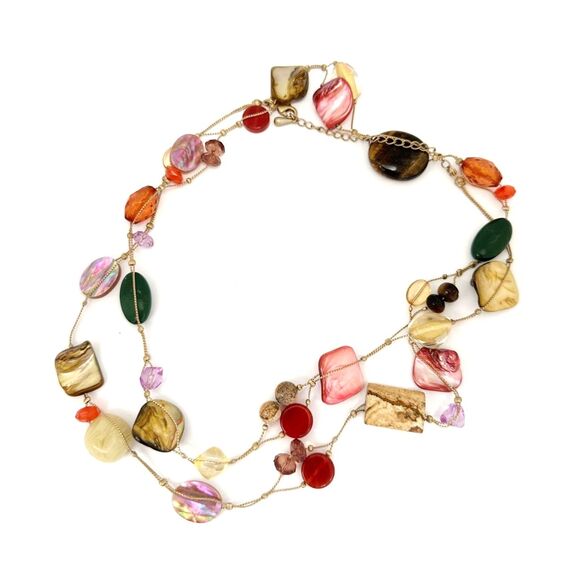 Lia Sophia Beaded Gemstone Necklace Boho Earthy Colors - Picture 2 of 6